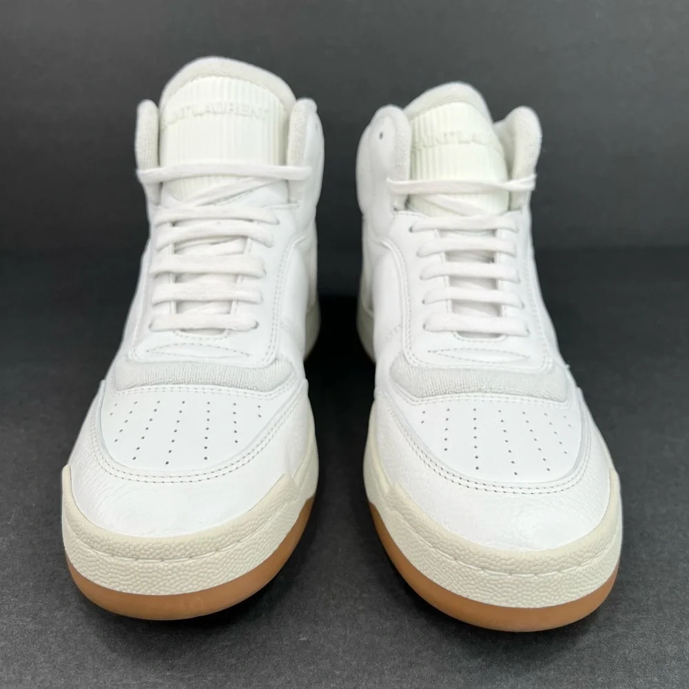 SAINT LAURENT SL 80 WOMEN SL/80 HIGH TOP LOGO YSL LEATHER SNEAKERS SIZE 39.5 - Picture 6 of 15